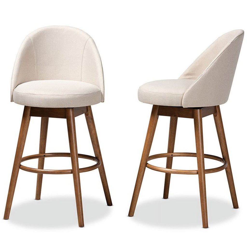 Beige Wood & Fabric Swivel Bar Stool (Set of 2) Z351