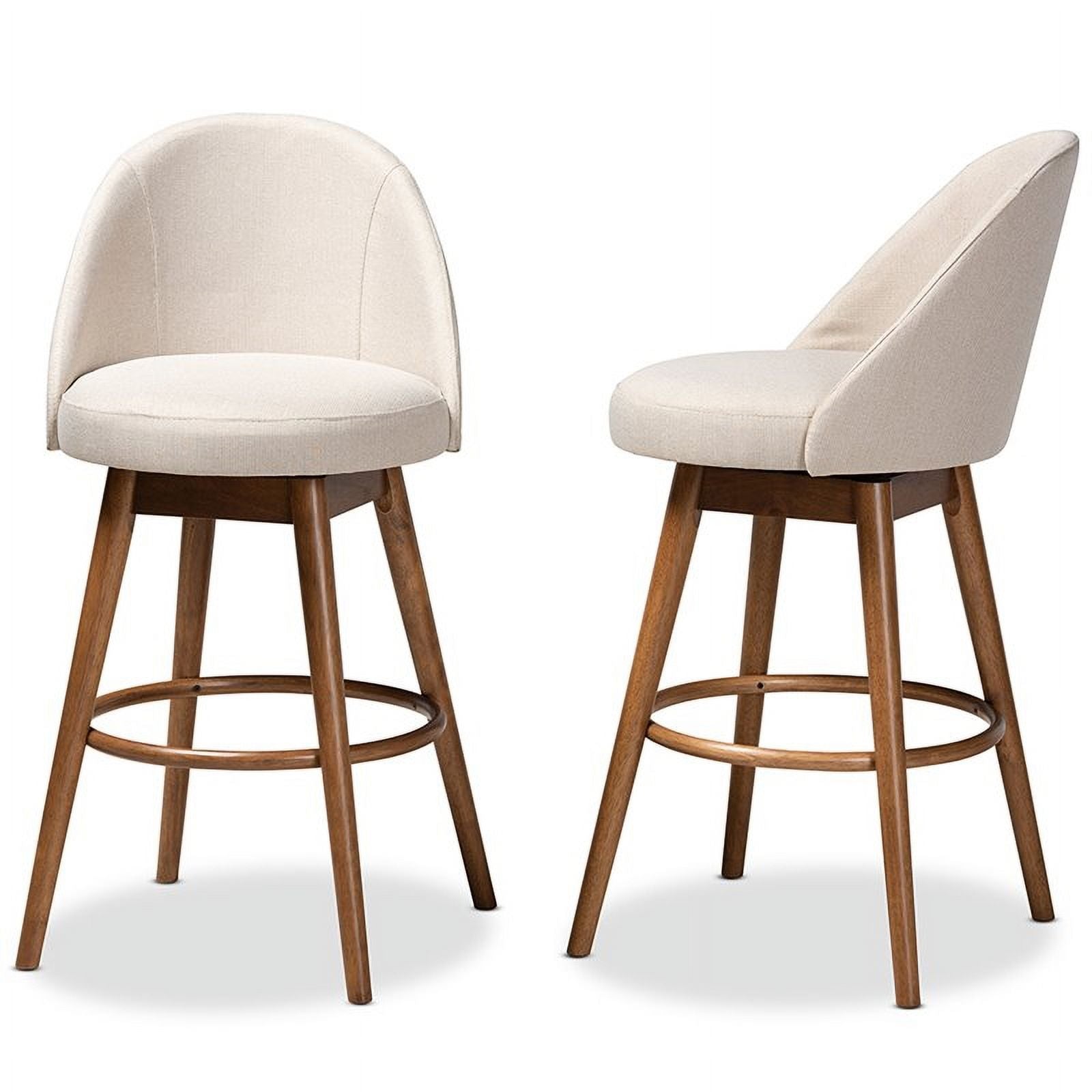 Beige Wood & Fabric Swivel Bar Stool (Set of 2) Z351