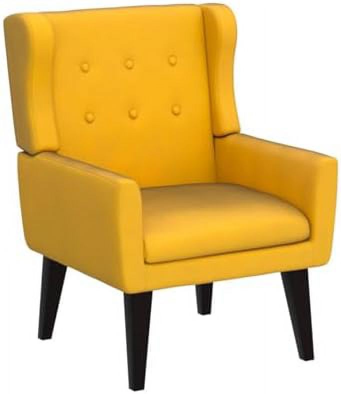 Yellow Upholstered Button Tufted Accent Chair with Wood Legs U790333